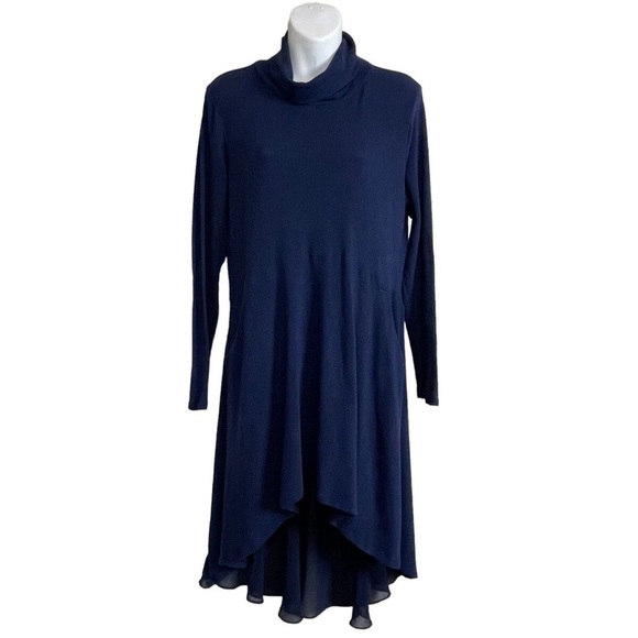 SOFT SURROUNDINGS Crescent Moon Tunic Blue Sweater Top Dress Hi Low Turtleneck L - Picture 1 of 8